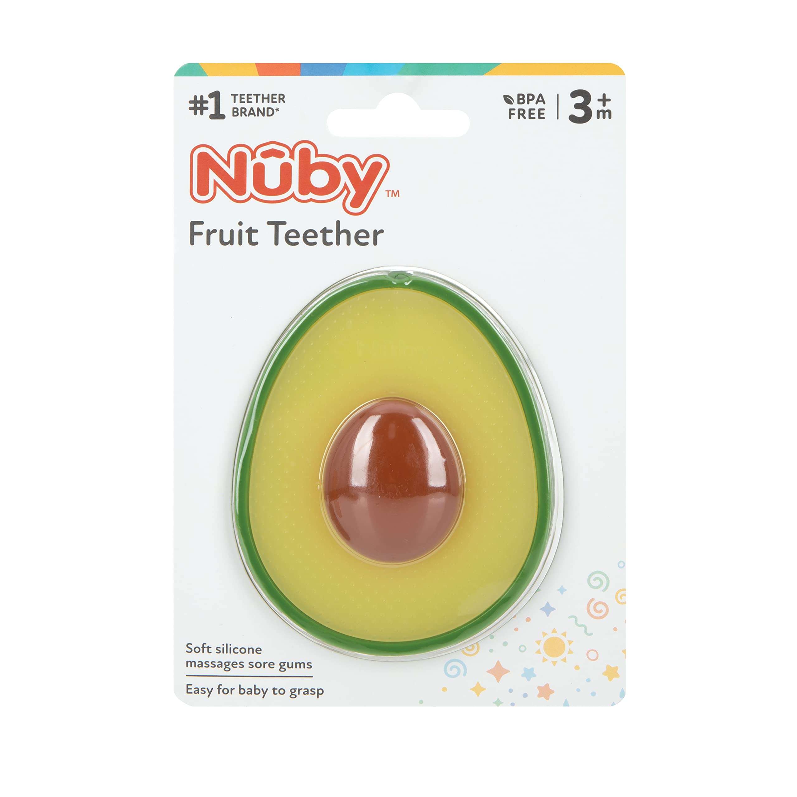 Nuby 100% Silicone Fruit Teether, Avacado w/Pit, 3M+