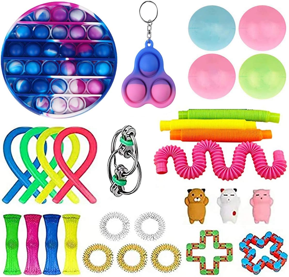 XINGJI 30 Pcs Fidget Toys Set, Fidget Pack Cheap, Sensory Toys Pack for Kids Adults, Simples Dimple Figetget Toys, Relieves Stress and Anxiety Fidget Toy (B-30 P2)
