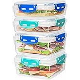 4 PCS Sandwich Containers - 100% Airtight & BPA-Free & Microwave & Dishwasher Safe Kitchen Storage Containers with Upgraded Snaps, 2 heightened Containers for Lunch Boxes and 2 normal version