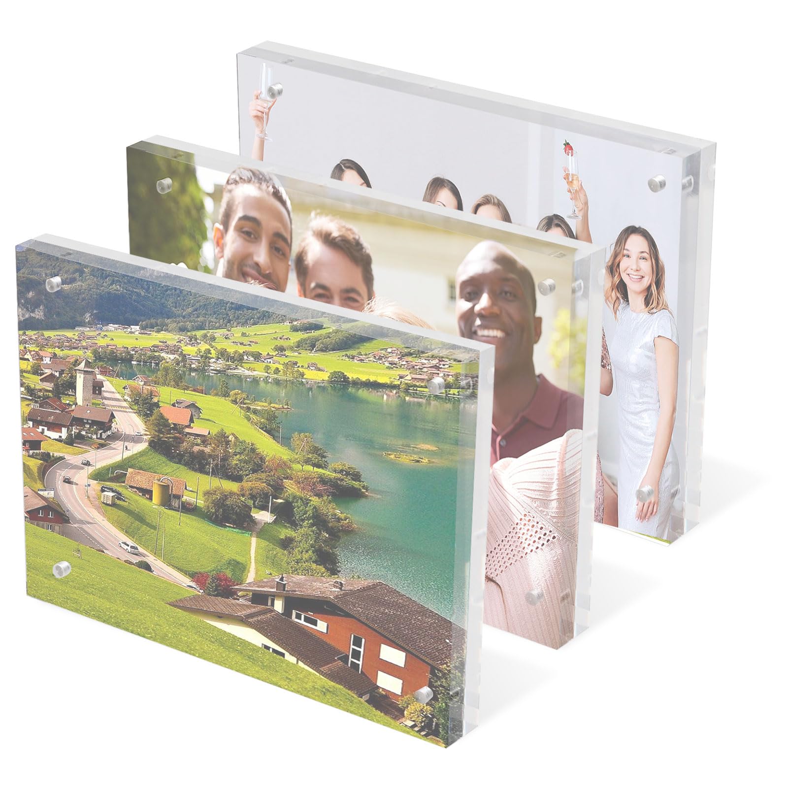 VIDETOL 7x5 Inch Acrylic Photo Frame Set of 3, Clear Double Sided Magnetic Picture Frame, Desktop Frameless Picture Frames for Display Photos and Pictures