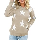 ebossy Women's Sweet Cute Star Graphic Long Sleeve Artistic Aesthetic Cable Knit Sweater Pullovers