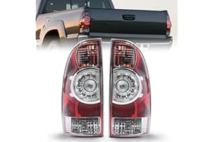JFN LED Tail Lights Assembly for 2005-2015 Toyota Tacoma, OE Rear Brake Signal Plate Tail Lamp Replacement With Bulb and Harness (2PCS) (Red, Led)