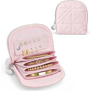 TOPEAST Quilted Travel Jewelry Case for Women, Puffer Jewelry Organized Bag | Portable Small Jewelry Pouch Storage Bag for Ri