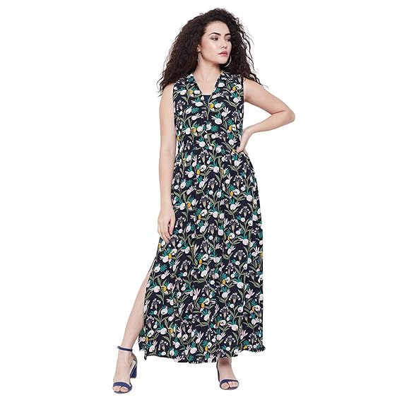 navy print maxi dress