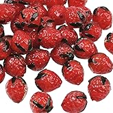PONABEADIY 1 Box 40PCS Strawberry Lampwork Beads with Holes Handmade Fruit Glass Spacer Loose Imitation Strawberries Shaped Bead Charm Bulk for Jewelry Making Necklaces Bracelets DIY Craft Supplies