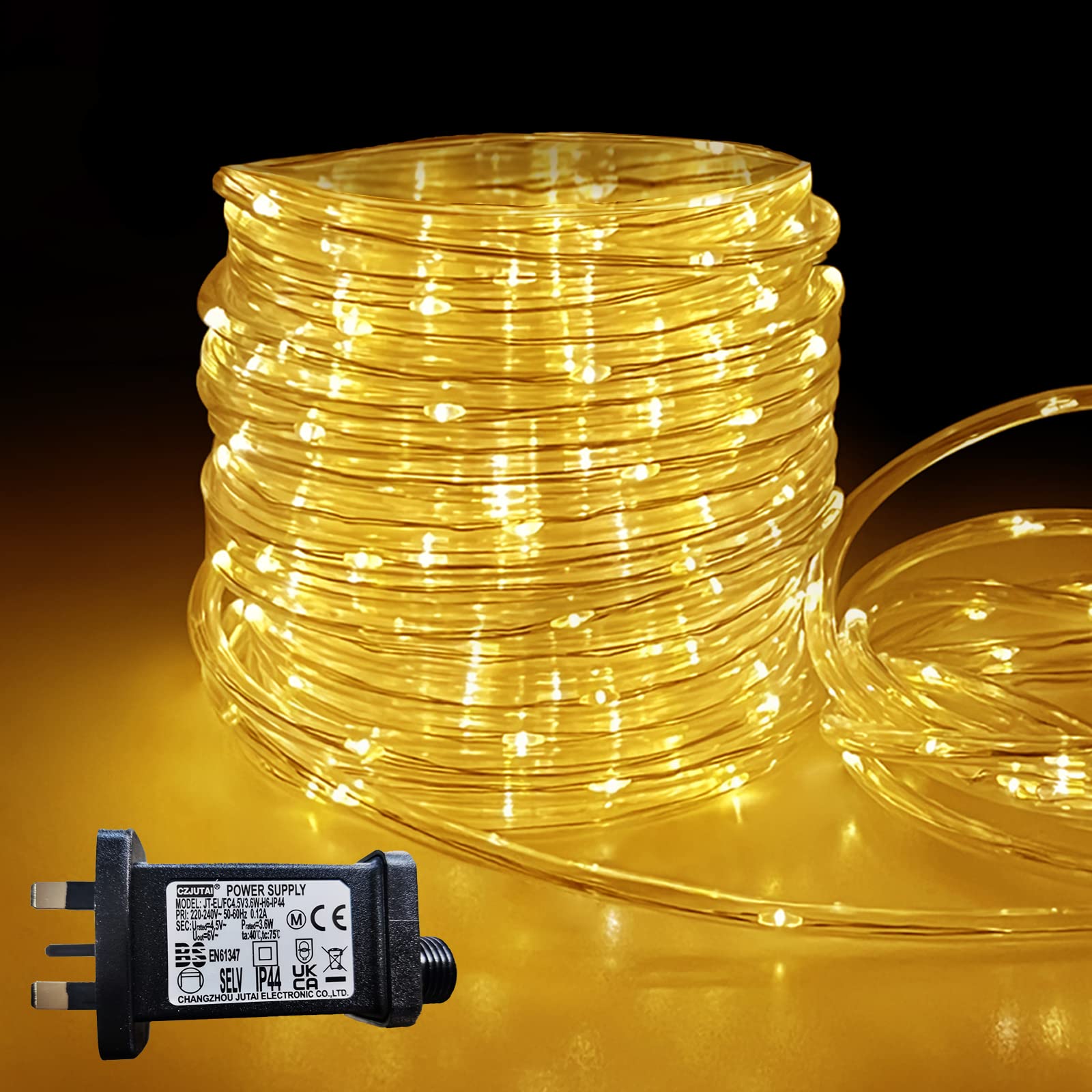 Outdoor Rope Lights, 20M/66FT 200 LED Christmas Rope Lights Plug in 8 Modes Waterproof Fairy Lights Mains Powered Decorate Lighting for Christmas Tree Indoor Party Bedroom Garden (Warm White)