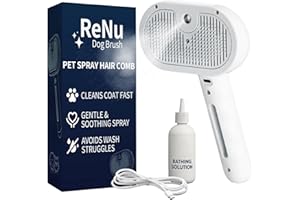 RENU DOG BRUSH Fur Shower Brush for Dogs, 3 In 1 Self Cleaning Steamy Pet Brush, Pets Spray Hair Removal Comb - Anti-Static, Dog Grooming Tool With Steam | Skin-Friendly Design (White)