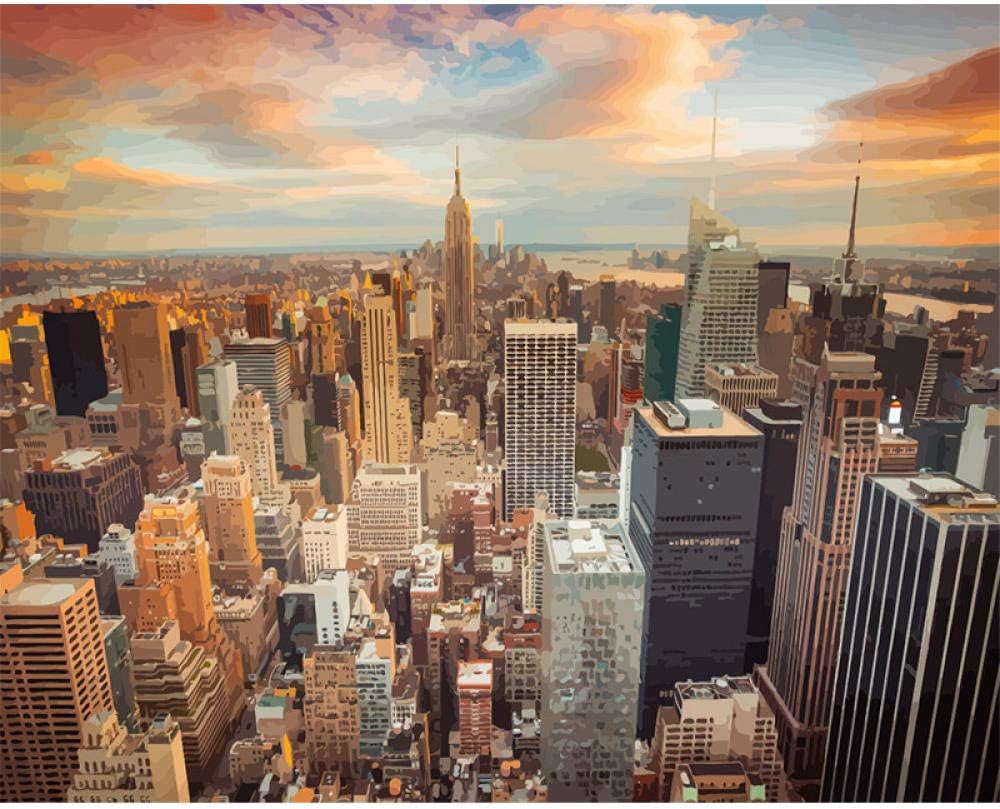 RJYHJL oil painting by numbers for adult kits New York City DIY Digital Painting by Numbers Kits on Canvas Frameless 20 x 16 inches