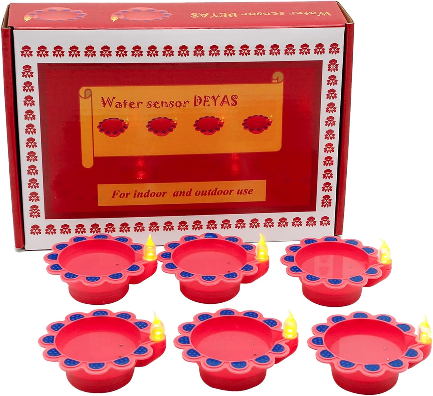 Oil Lamps & Accessories - Diwali Gifts Electric LED Diyas – Diwali Deyas Set 6pcs Battery Powered Water Sensor Diyas Hindu Pooja Item Diwal Puja Light Indian Home Office Mandir Decor