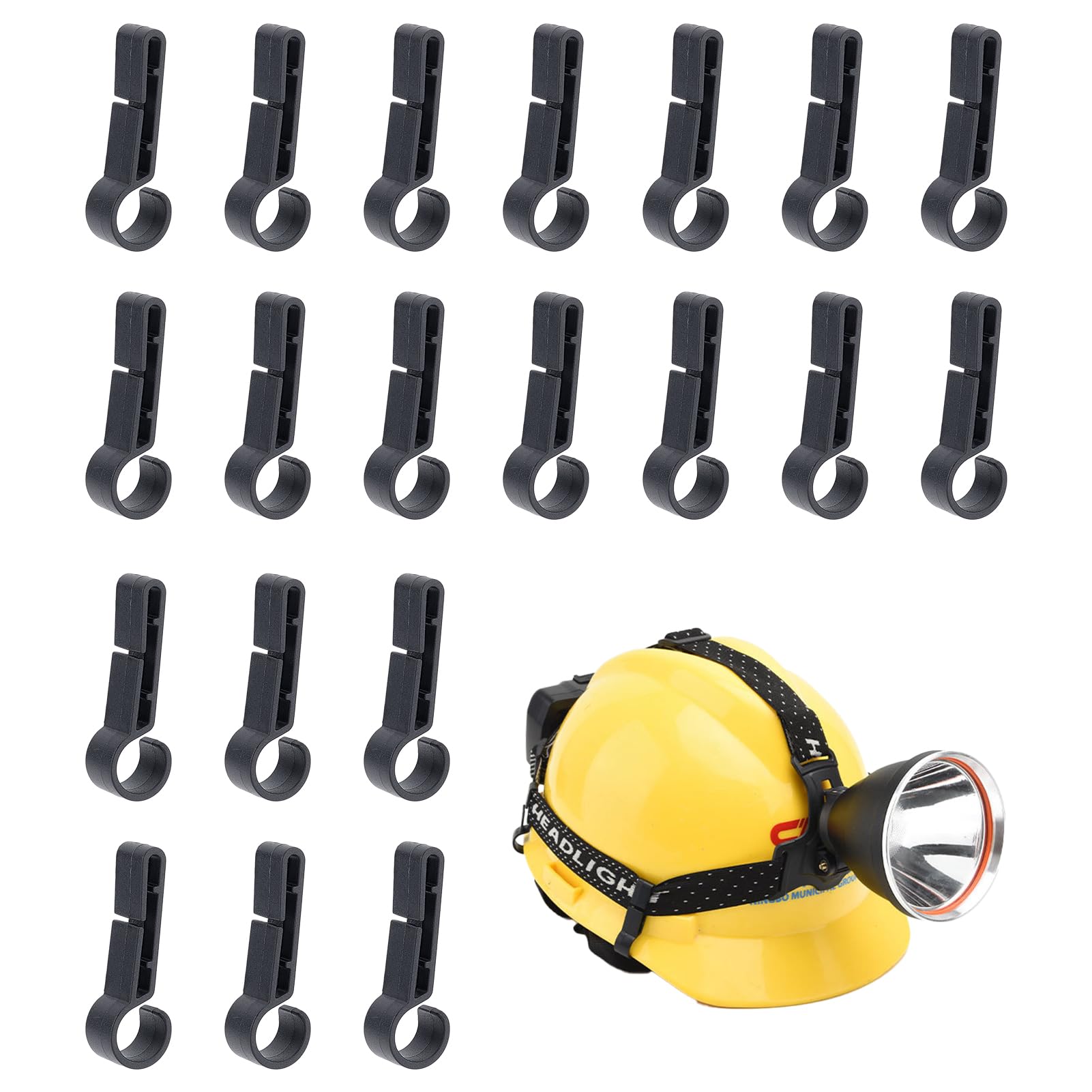 NICENEEDED 20 PCS Hard Hat Light Clip, Head light Holder on Narrow-Edged Helmet, Black Plastic Headlight Hook Lift Hard Hat accessories for Hardhat and Safety Cap