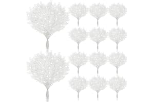 Giegxin 48 Pcs Christmas Glitter Artificial Pine Needles Pine Tree Twig Picks Branches for Christmas Tree Glittery Stem for Christmas DIY Wreath Garden Embellishing Garland Decoration(White)