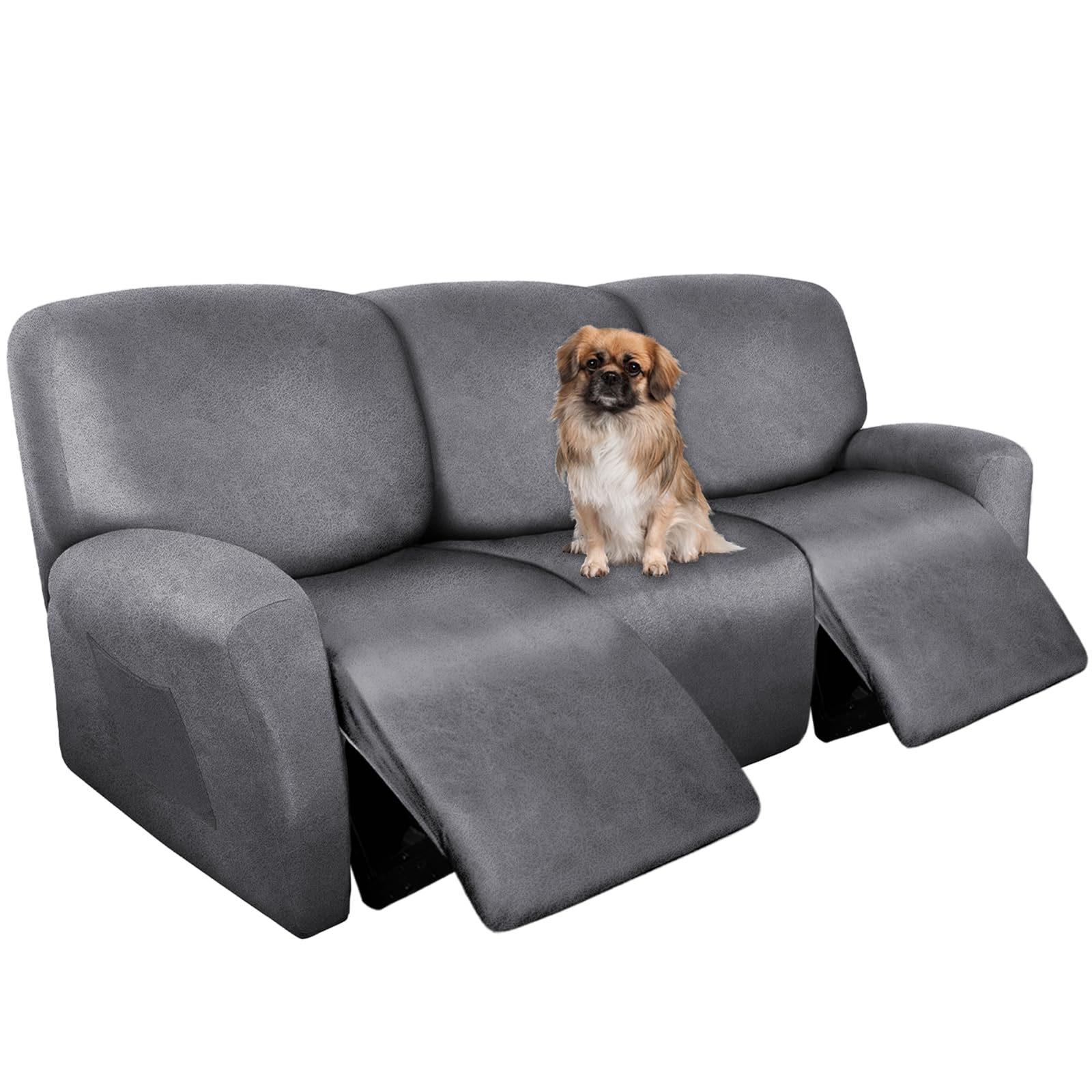 Photo 1 of ANARACHON Recliner Couch Cover Leather Look Recliner Sofa Covers for 3 Cushion Reclining Sofa Slipcovers 8-Pieces Furniture Protector Spandex Fabric Washable (3 Seater, 01 Light Grey)