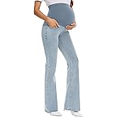 GLAMIX Women's Stretch Maternity Bootcut Jeans with Pockets Over The Belly Bell Bottoms Flare Denim Pants Pregnancy Clothes