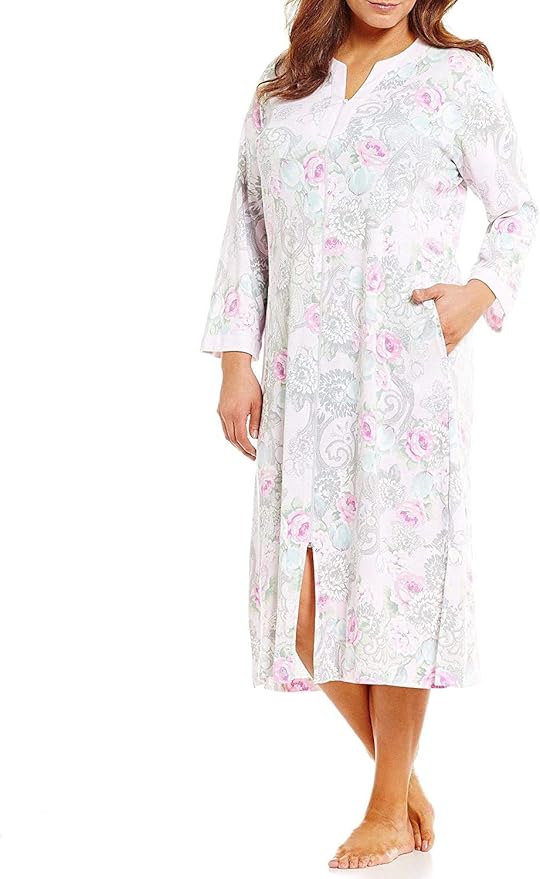 Miss Elaine Women's Plus SizeInterlock Knit Long Robe (Lavender Paisley, 3X) at Amazon Women’s