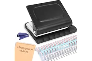 Hoqqf 10 Hole Punch Binding Machine for Planners with 10 Multi-Color Binder Rings,30 Holes on A4,20 Holes on A5,26 Holes on B5,10 Sheet Capacity (Black)