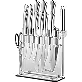 Knife Set, 14 PCS High Carbon Stainless Steel Super Sharp Kitchen Knife Set for Chef with Acrylic Stand, include Steak Knives, Sharpener and Scissors, Ergonomical Design by kincano