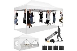 HOTEEL 10x20 Heavy Duty Pop Up Canopy Tent with Sidewalls, Commercial Outdoor Canopy Tents for Parties Event Wedding with Roller Bag, Waterproof & UV 50+, Upgraded Thickened Hexagonal Legs, White