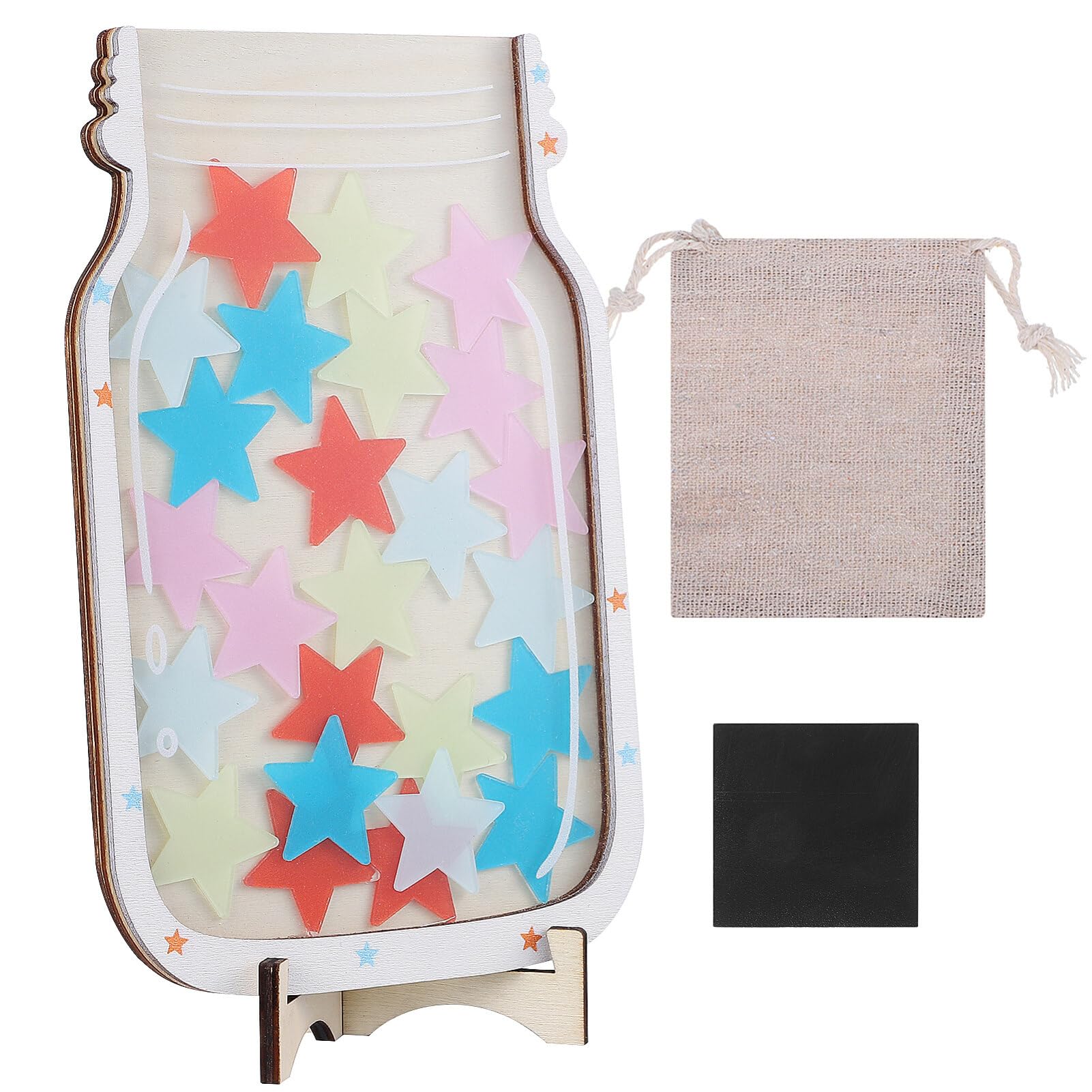 DIYEAH Reward Jar with Colorful Wooden Stars Classroom Incentive Star Jar Reward System for Home School Teachers and Parents