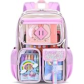 YTAIK Clear Transparent Backpack for kids,Heavy Duty PVC Cute School Bookbag for Girls Boys Stadium Approved See Through Backpack (PINK)