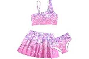 RAISEVERN Girls Swimsuit 3 Piece Bathing Suits Cute Quick Dry Bikini Tankini Sets with Cover Ups Beach Skirt for 5-12 Years