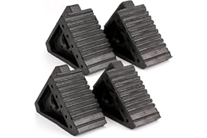 Fasmov 4 Pack Solid Rubber Heavy Duty Wheel Chock, Ergonomic Carry Handles, Premium Chock for Car, Travel Trailers, RV, Truck