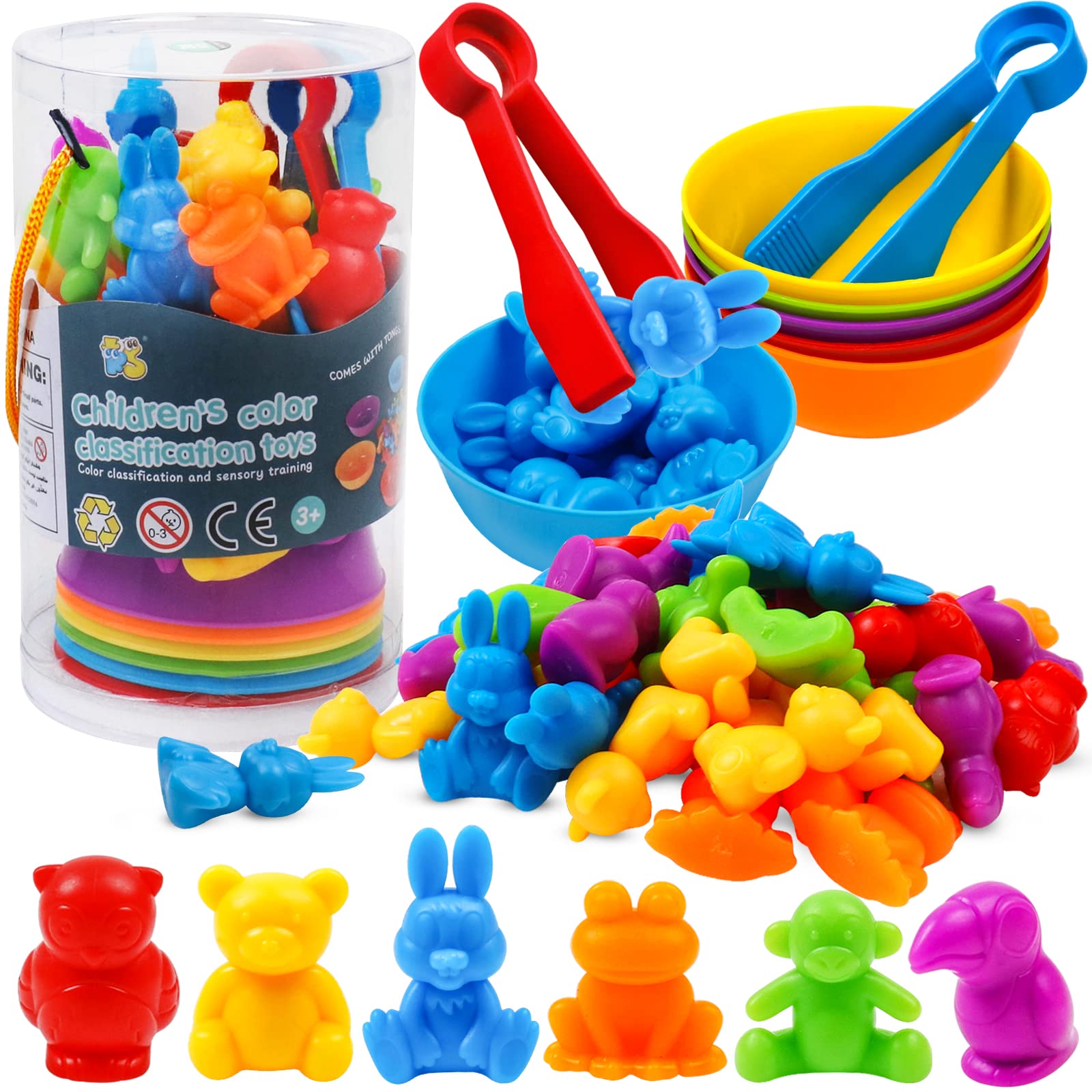 Photo 1 of NAODONGLI Counting Color Sorting Toys Animals Matching Games with Rainbow Bowls,Preschool Learning Educational Montessori Sensory Training Activities Toys Easter Gift for 3 4 5 Year Old Toddlers