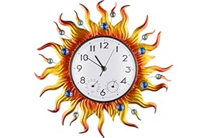 HERJIATK Outdoor Clock Thermometer Combo, Sun Outdoor Wall Clock, Silent Non-Ticking Outdoor Clocks Waterproof for Patio, Garden