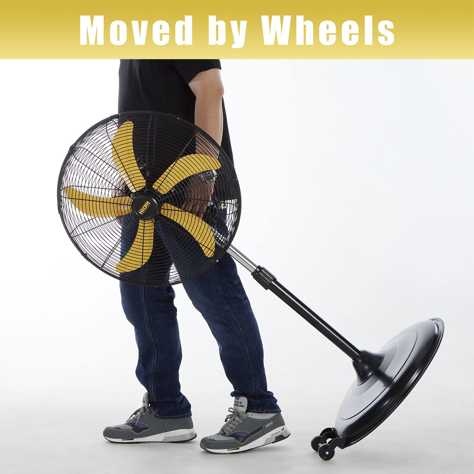 HiCFM 5000 CFM 20 inch High Velocity Pedestal Oscillating Fan with Powerful 1/5 Motor, 9ft Power Cord, Oscillation, Metal Body with Wheels for Garage, Commercial, Industrial - UL Safety Listed