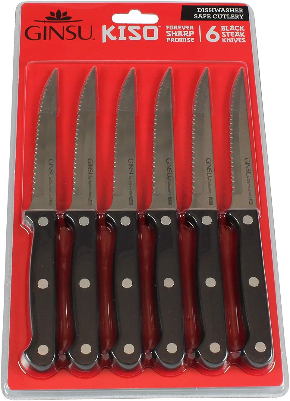 Ginsu Kiso Dishwasher Safe Black 6 Piece Steak Knife Set, 3"W x 11.25" x 1.5: Kitchen & Dining