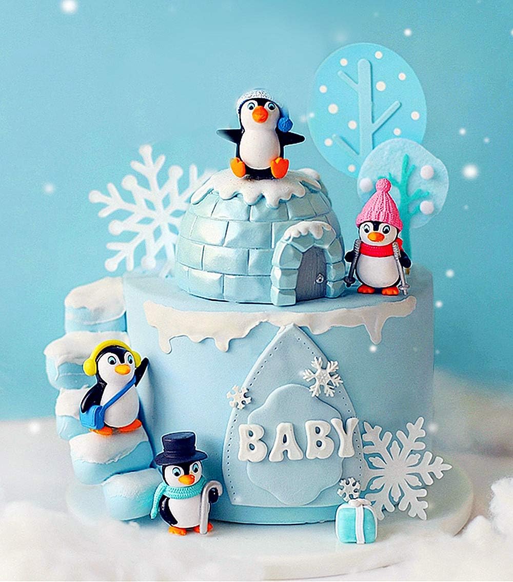 JeVenis Winter Penguin Cake Decoration Winter Onederland Cake Decorations Snowflake Cake Decoration (blue)