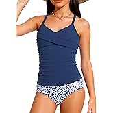 Idgreatim Teens Girls Swimsuits 2 Piece Bathing Suits 9-16T Ruched Design Tankini Swimwear Set with Padding
