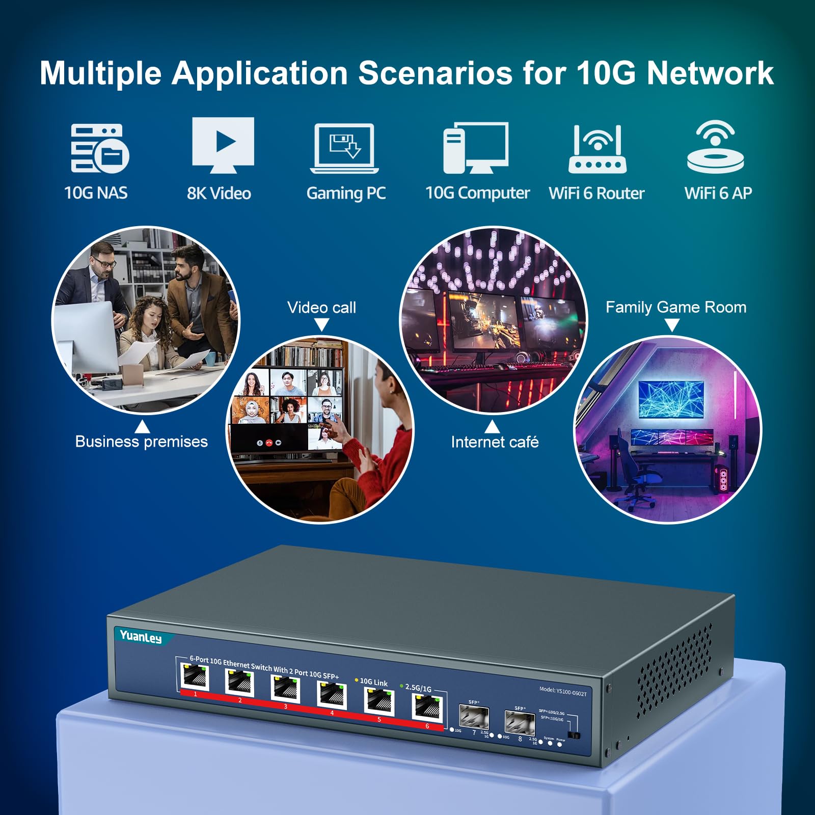 Mua YuanLey 8-Port 10G Ethernet Switch, 6 x 10Gbps RJ45 Ports, 2X 10Gbe ...