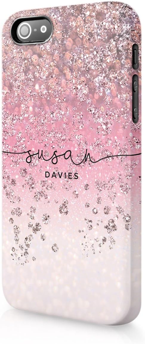 Personalised iPhone Xr Tirita Hard Case Cover PRINTED GLITTER, NOT REAL GLITTER Faded Glitter Marble Bling Sparkly Custom Initials Name Bling