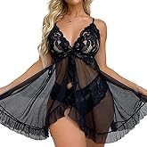 YaShaer Women Lingerie Lace Babydoll Chemise Mesh Nightdress Plus Size Sexy Nightwear