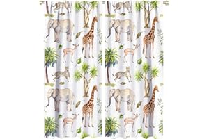 QIONGHAILUANNANSHANGMAOYOUXIANGONGSI Safari Animals Blackout Window Curtains, Watercolor African Jungle Animals and Tree Pattern Rod Pocket Curtains, for Living Room Bedroom 55x63in 2 Panels