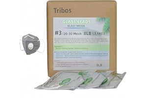 Tribos glass beads blast media, sand blasting media, sand blaster for air compressor - 8 LBS - 3 sandblasting masks (# 3 (20~30Mesh))