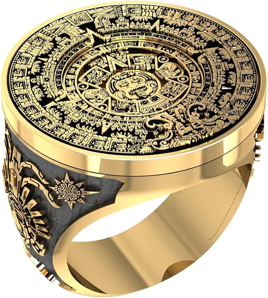 Tribal Mayan Aztec Calendar Sun Ring Aztec Mayan Ring Patterned Ring