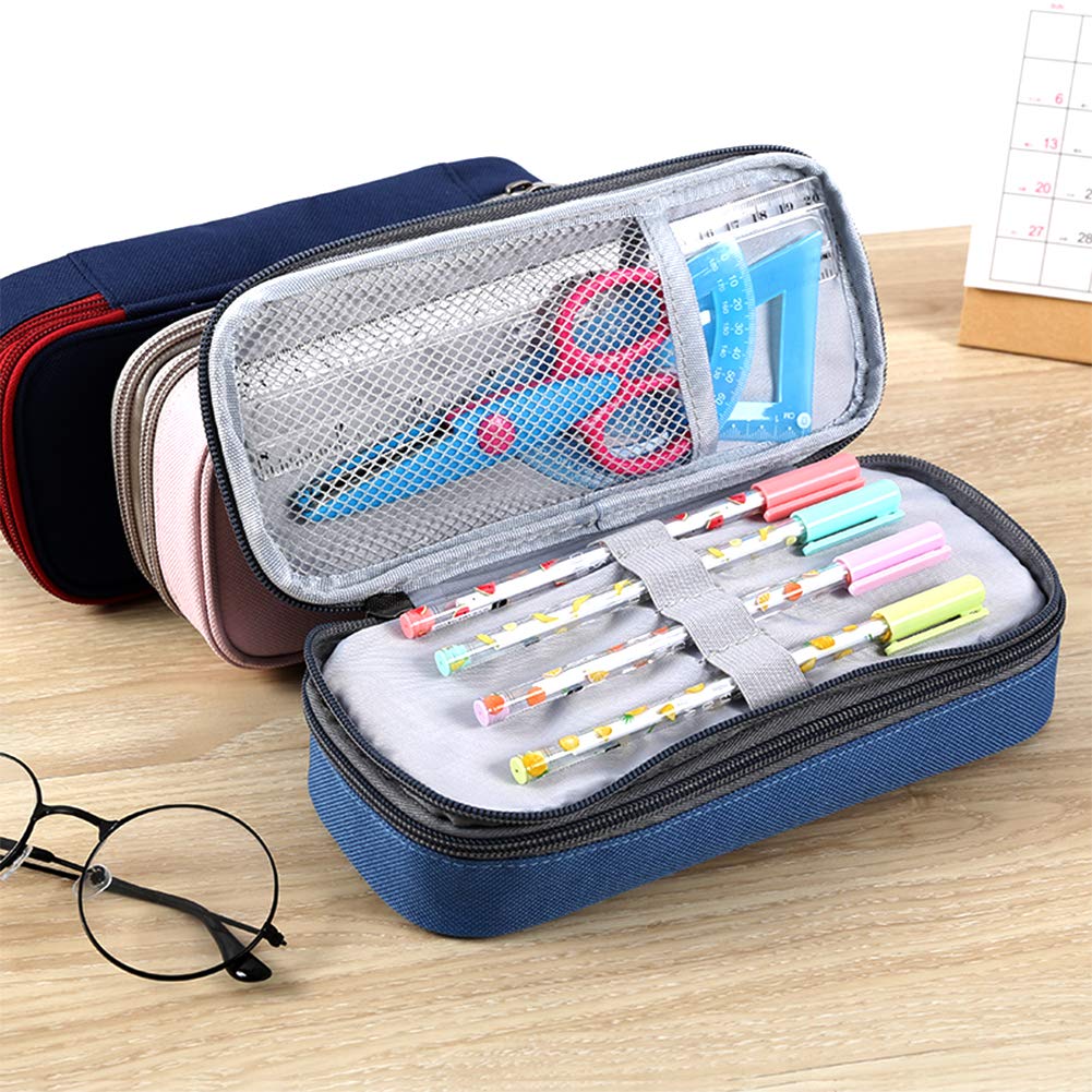HILUCKI Pencil Case Pen Marker Bag Pouch Holder Box Large Capacity Stationery Organizer with Two Compartments for School Office Student Adults