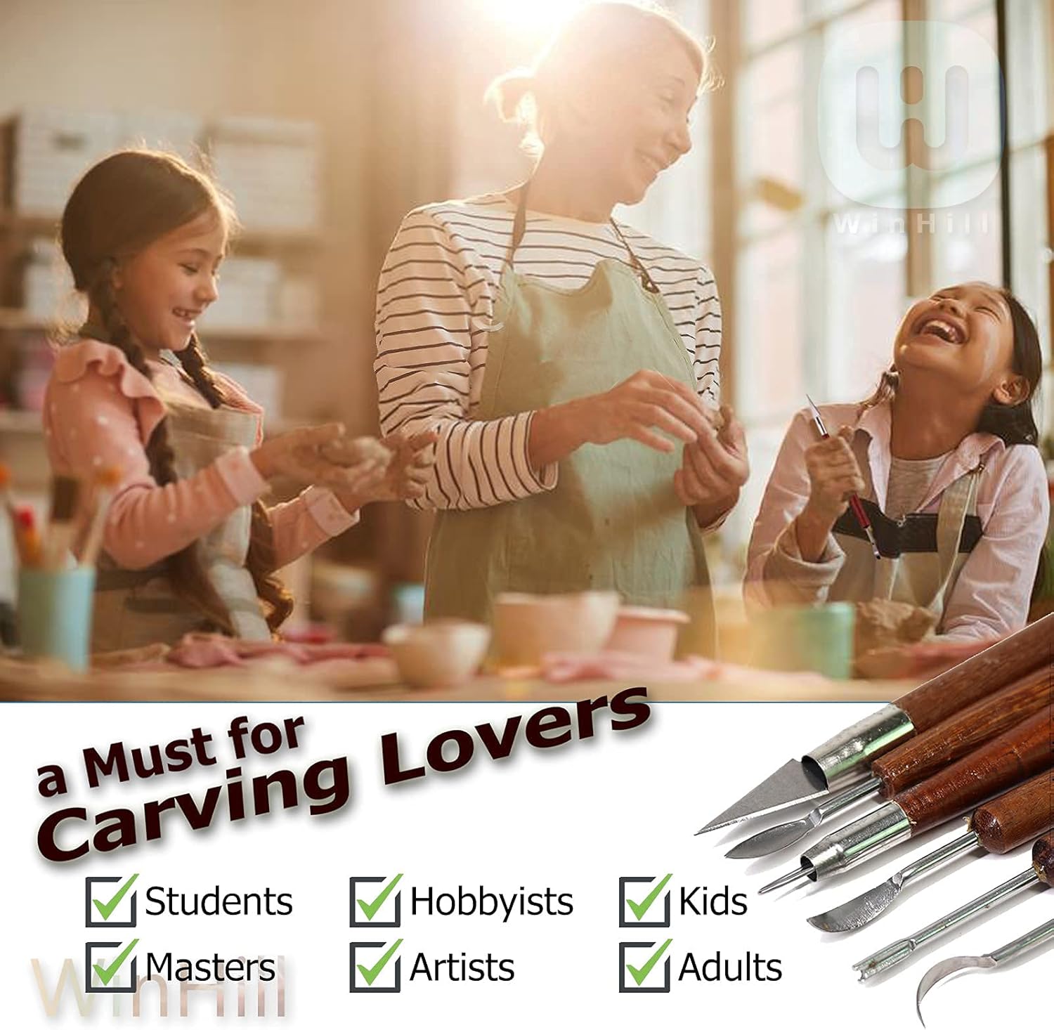 Clay Pottery Tools, 6- Piece Sculpting Modeling Tool Kit Double-Sided, Sculpture Carving Set with Wooden Handles for Ceramics Making Molding and Smoothing