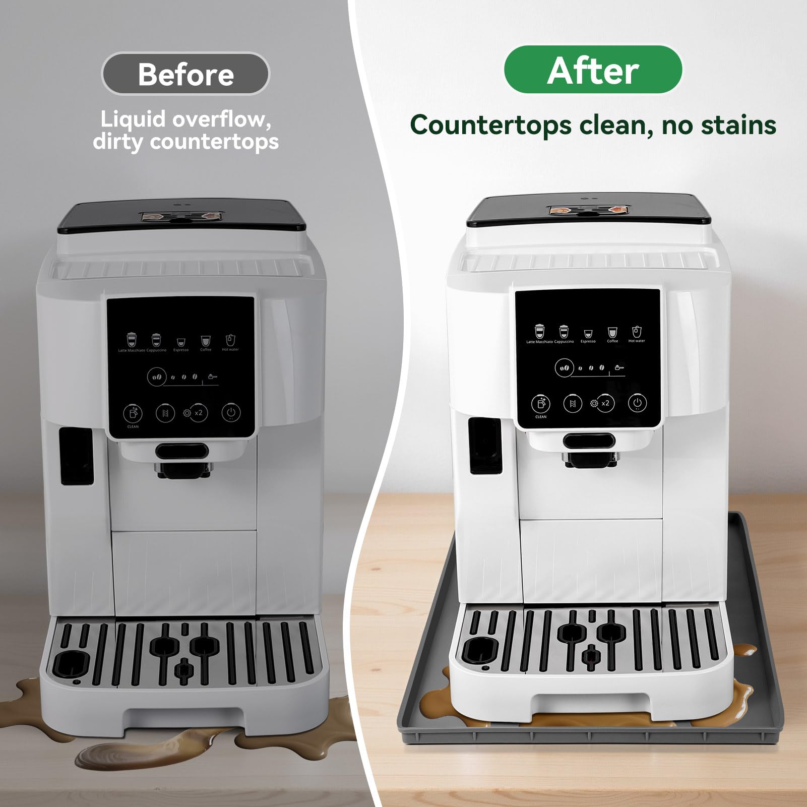 Inwee Unterlage Silikonmatte für Kaffeemaschinen, Anti-Rutsch Silikonmatte für Kaffeevollautomat Barista Zubehör, kompatibel mit EQ.6, Philips LatteGo und De'Longhi Magnifica usw. - Grau (47 x 29 cm) 3