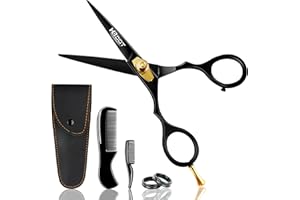 HB DOT 5" Professional Mustache & Beard Scissors, German Stainless Steel Mustache Scissors, Durable Mustache Scissors for Men with Carrying Pouch, 1 Beard Comb and 1 Mustache Comb (Jet Black)