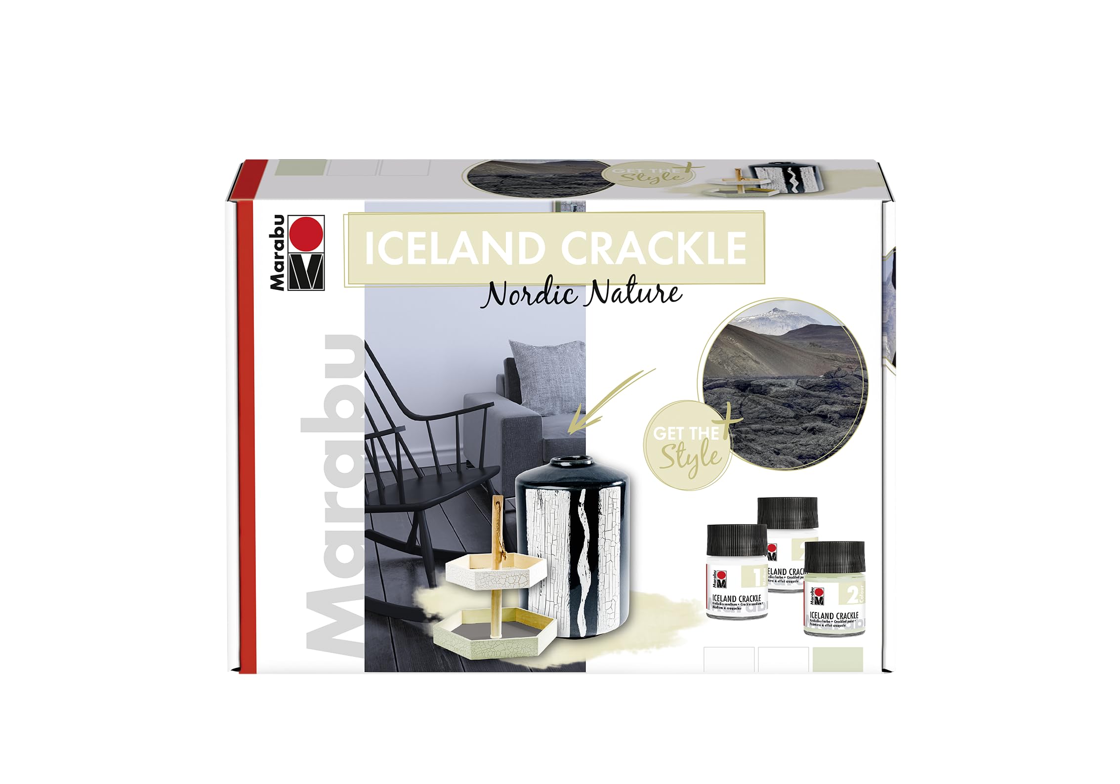 Marabu Iceland Crackle Set Nordic Nature, Multicoloured, (159, 171, 400), Single Set, Art & Craft Kit For Home, Upcycling, Painting