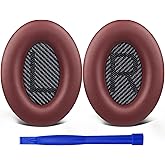 SoloWIT Replacement Earpads Cushions for Bose QuietComfort 35 (QC35) & Quiet Comfort 35 II (QC35 ii) Headphones, Ear Pads with Softer Leather, Noise Isolation Foam, Added Thickness (Burgundy)