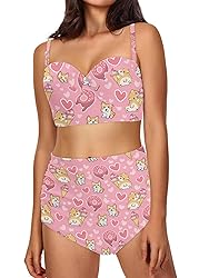 Howilath Women's String Bikini Swimsuit Cute Corgi