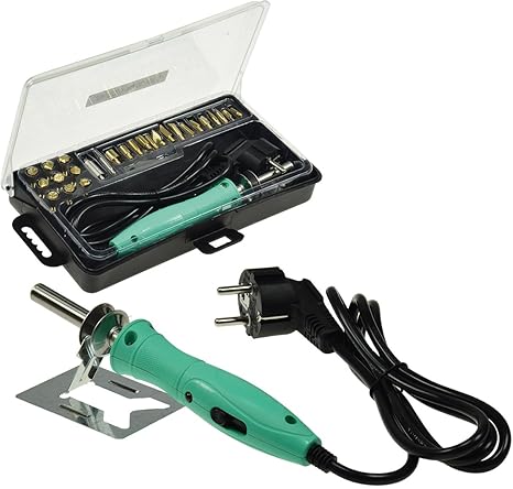 Brandmal-Kolben Set mit Transportbox, 28 Aufsätze, 2 schaltbare Temperaturen, ideal für Hart- & Weichholz