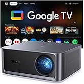 HAPPRUN 3000 ANSI Lumens Outdoor Projector with Official Google TV | 4K Supported, Dolby Audio, Auto Focus &amp; Auto Keystone, 10K+ Apps, WiFi 6, Bluetooth, Indoor &amp; Outdoor Movies