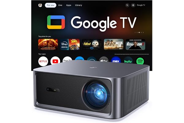HAPPRUN 3000 ANSI Lumens Outdoor Projector with Official Google TV, 4K Supported Smart Movie Projector, Dolby Audio, Auto Focus & Keystone, WiFi 6 and Bluetooth for Indoor & Outdoor Movies,Black
