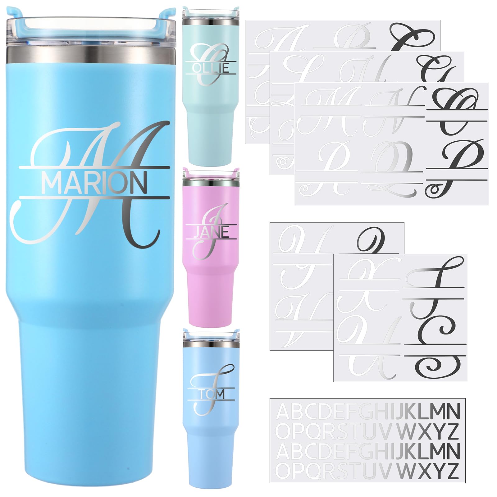 Photo 1 of 10 Sheets Personalized Split Letter Stickers for Water Bottles Waterproof Vinyl Name Decals for 30 40 oz Tumbler UV DTF Cup Wraps Custom Stickers for DIY Bag Suitcase Helmet Laptop(Silver)