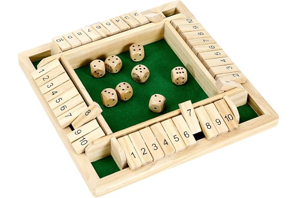 Kiapeak 1-4 Players Shut The Box Dice Game, 10 Numbers Traditional Wooden Board Game,Math Skills Game,Family Classics Tableto