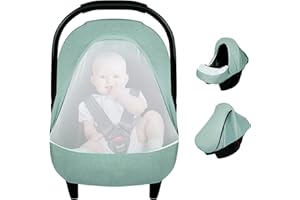 DAYEEBALL Summer Car Seat Covers for Babies, Baby Car Seat Canopy Breathable, Infant Car Seat Cover for Boys and Girls with Zipper&Mesh Peep Window, Kick-Proof CarSeat Covers(Green)